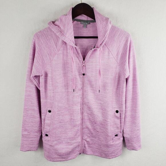 T by Talbots Full Zip Hoodie Women S Heathered Pink Long Sleeve w/ Pockets - Picture 1 of 8